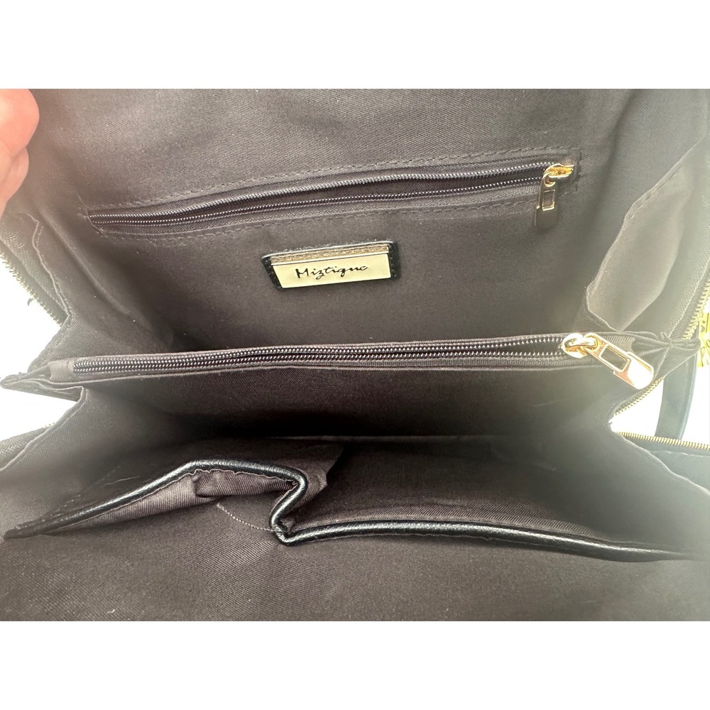 Miztique Black White Striped Dome Handbag Gold Hardware Faux Leather Tote Bag - Picture 6 of 6